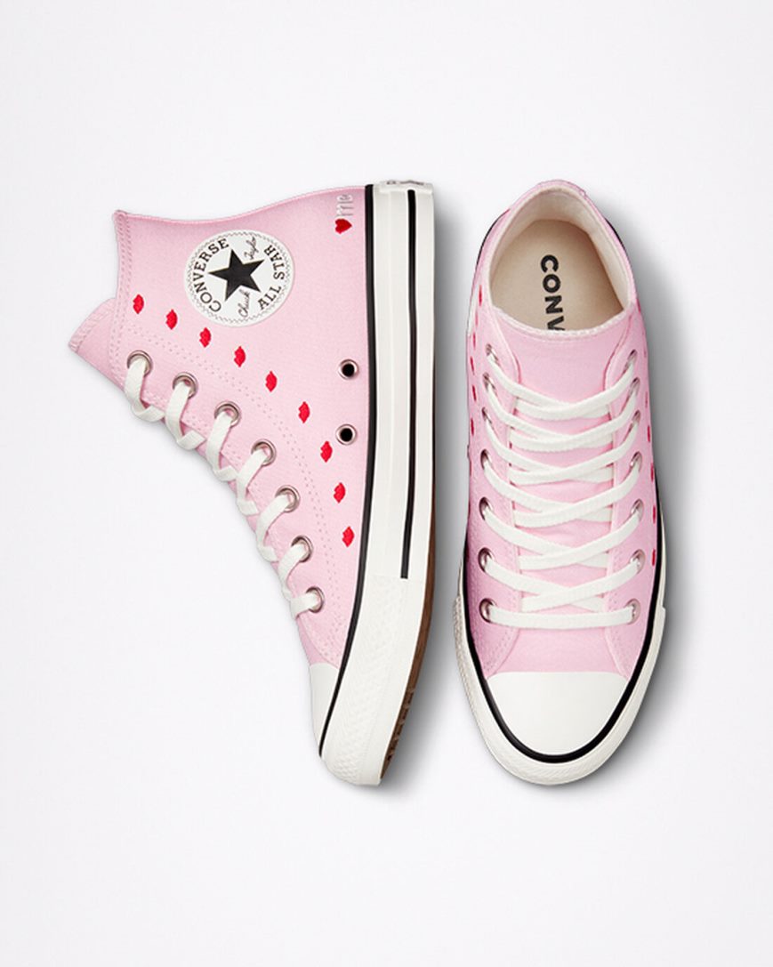 Tenisi Inalti Dama Converse Chuck Taylor All Star Embroidered Lips Roz Albi | RO AQ0TC753